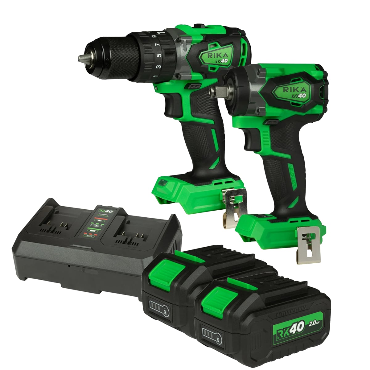Rikä RK40 40V Compact Power Long‑Run Kit | Drill + Compact Impact | Brushless | 2× 4.0Ah Batteries